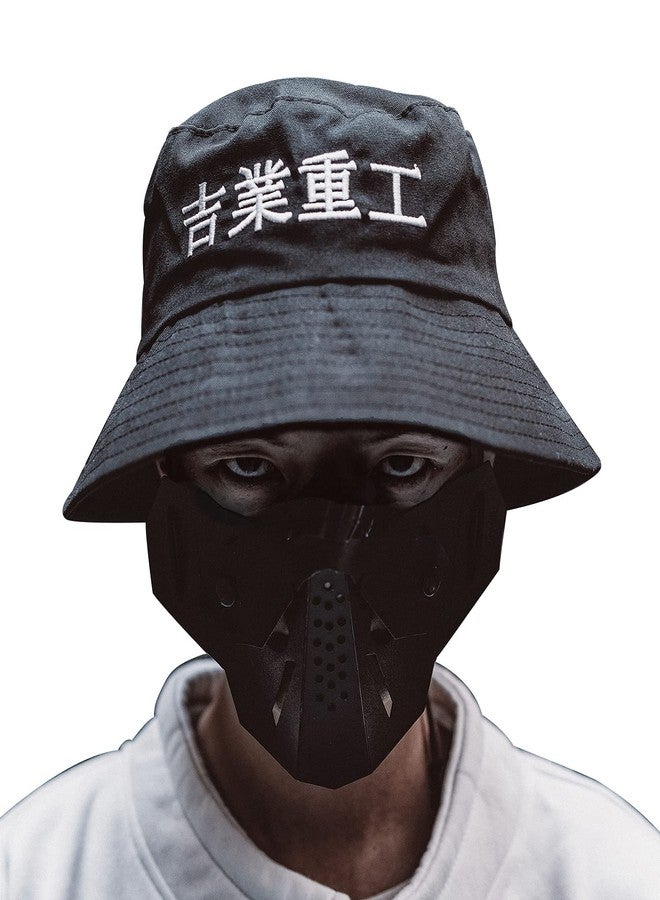 Niepce Inc Japanese Streetwear Men's Techwear Bucket Hat with String Black - Image 1